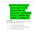 NCLEX-RN Exam Pack Set 9 (75 Questions & Answers Updated 2022) VERIFIED 100% CORRECT 