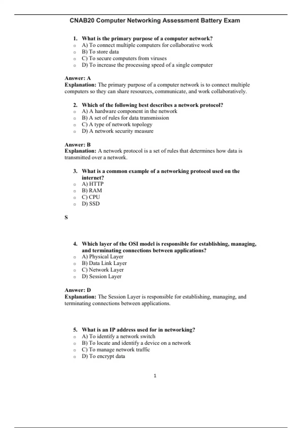 CNAB20 Computer Networking Assessment Battery Practice Exam - Computers ...