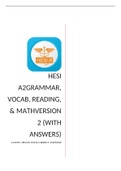 HESI A2 Grammar&comma; Vocab&comma; Reading&comma; & Math Version 2 &lpar;with ANSWERS&rpar;LATEST UPDATE FOR 2022