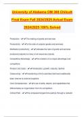 University of Alabama OM 300 Chilcutt Final Exam Fall 2024&sol;2025 Actual Exam 2024&sol;2025 100&percnt; Solved
