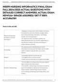 NR599 NURSING INFORMATICS FINAL EXAM FALL 2024&sol;2025 ACTUAL QUESTIONS WITH DETAILED CORRECT ANSWERS&period; ACTUAL EXAM&period; NEW&excl;&excl;&sol;A&plus; GRADE ASSURED&sol; GET IT 100&percnt; ACCURATE&excl;&excl;
