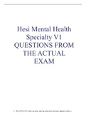 Hesi Mental Health Specialty V1 QUESTIONS FROM THE ACTUAL EXAM