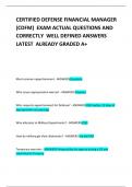 CERTIFIED DEFENSE FINANCIAL MANAGER &lpar;CDFM&rpar;  EXAM ACTUAL QUESTIONS AND CORRECTLY  WELL DEFINED ANSWERS LATEST  ALREADY GRADED A&plus;