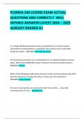 FLORIDA 240 LICENSE EXAM ACTUAL QUESTIONS AND CORRECTLY  WELL DEFINED ANSWERS LATEST 2024 &ndash; 2025  ALREADY GRADED A&plus;   