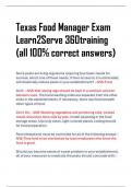 Texas Food Manager Exam  Learn2Serve 360training  &lpar;all 100&percnt; correct answers GUARANTEED A&plus;