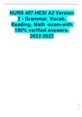 NURS 407-HESI A2 Version 2 - Grammar, Vocab, Reading, Math -exam-with 100% verified answers-2022-2023