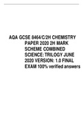 AQA GCSE 8464/C/2H CHEMISTRY PAPER 2020 2H MARK SCHEME COMBINED SCIENCE: TRILOGY JUNE 2020 VERSION: 1.0 FINAL EXAM 100% verified answers 