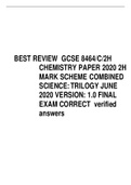 BEST REVIEW  GCSE 8464/C/2H CHEMISTRY PAPER 2020 2H MARK SCHEME COMBINED SCIENCE: TRILOGY JUNE 2020 VERSION: 1.0 FINAL EXAM CORRECT  verified answers 