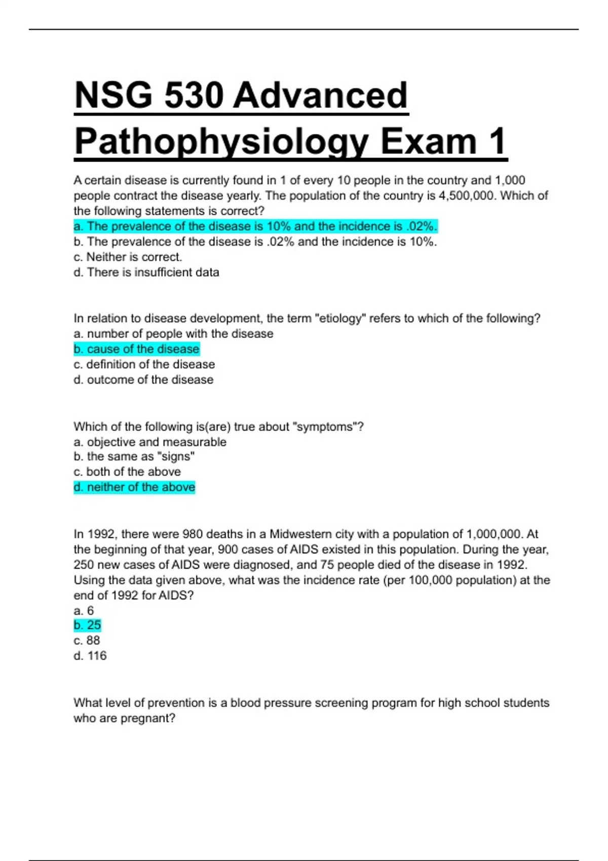 NSG 530 / NSG530 ADVANCED PATHOPHYSIOLOGY EXAM 1. QUESTIONS WITH 100% ...