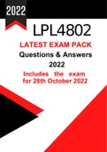 LPL4802 NEW Exam Pack which includes October exam 2022 (Answers) with great notes