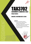 TAX3702 Assignment 5 Semester 2 2022