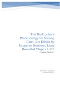 Test Bank Lehne's Pharmacology for Nursing Care, 11th Edition by Jacqueline Burchum, Laura Rosenthal Chapter 1-112|Complete Guide A+