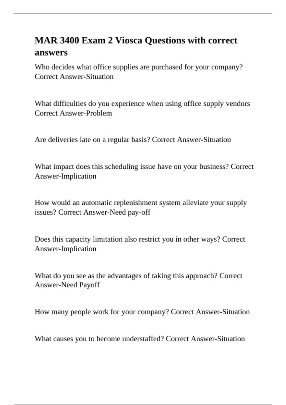 Wht Is Question Mar MAR 3400 Exam 2 Viosca Questions with correct answers. - Mar - Stuvia US