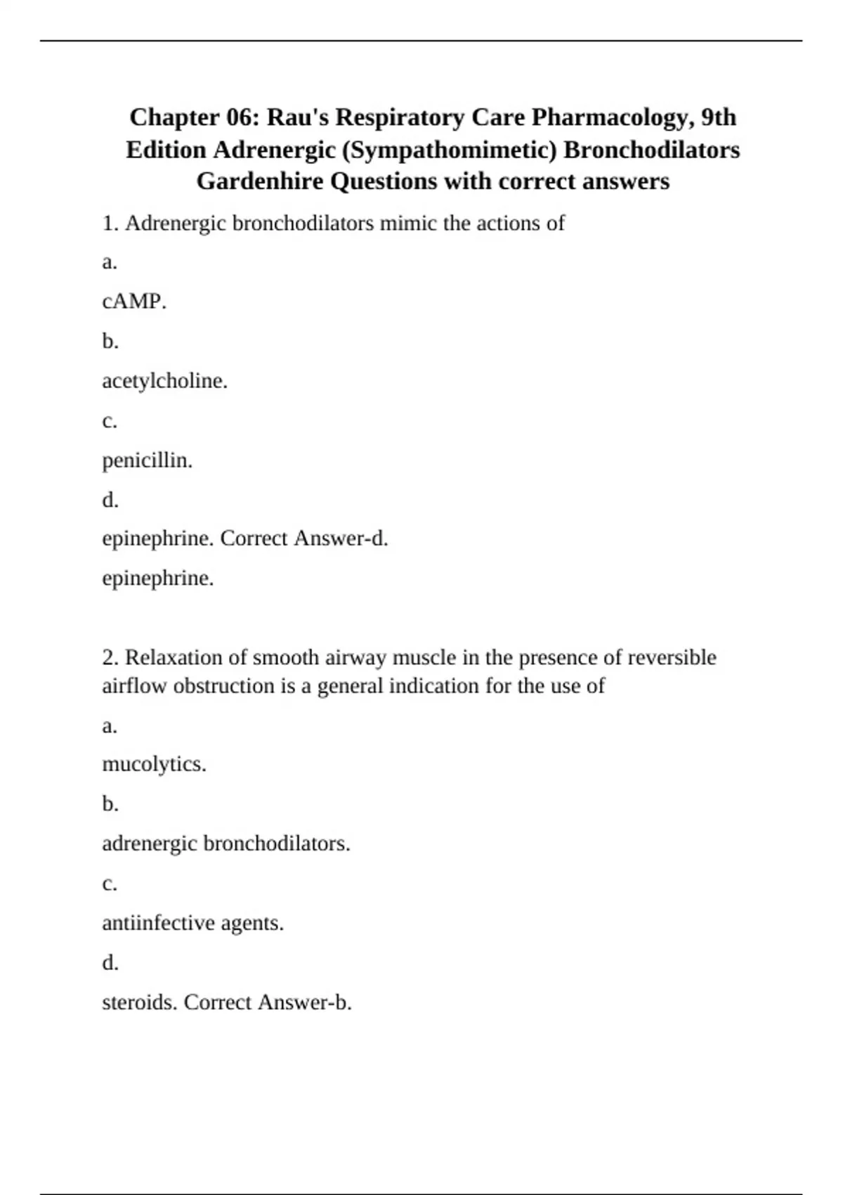 Chapter 06: Rau's Respiratory Care Pharmacology, 9th Edition Adrenergic ...