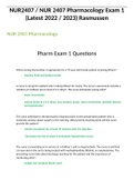 NUR2407 Pharmacology Exam 1 / NUR 2407 Pharmacology Exam 1 (Latest 2022 / 2023) Rasmussen