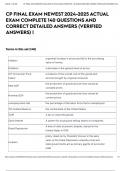CP FINAL EXAM NEWEST 2024-2025 ACTUAL EXAM COMPLETE 140 QUESTIONS AND CORRECT DETAILED ANSWERS &lpar;VERIFIED ANSWERS&rpar; 