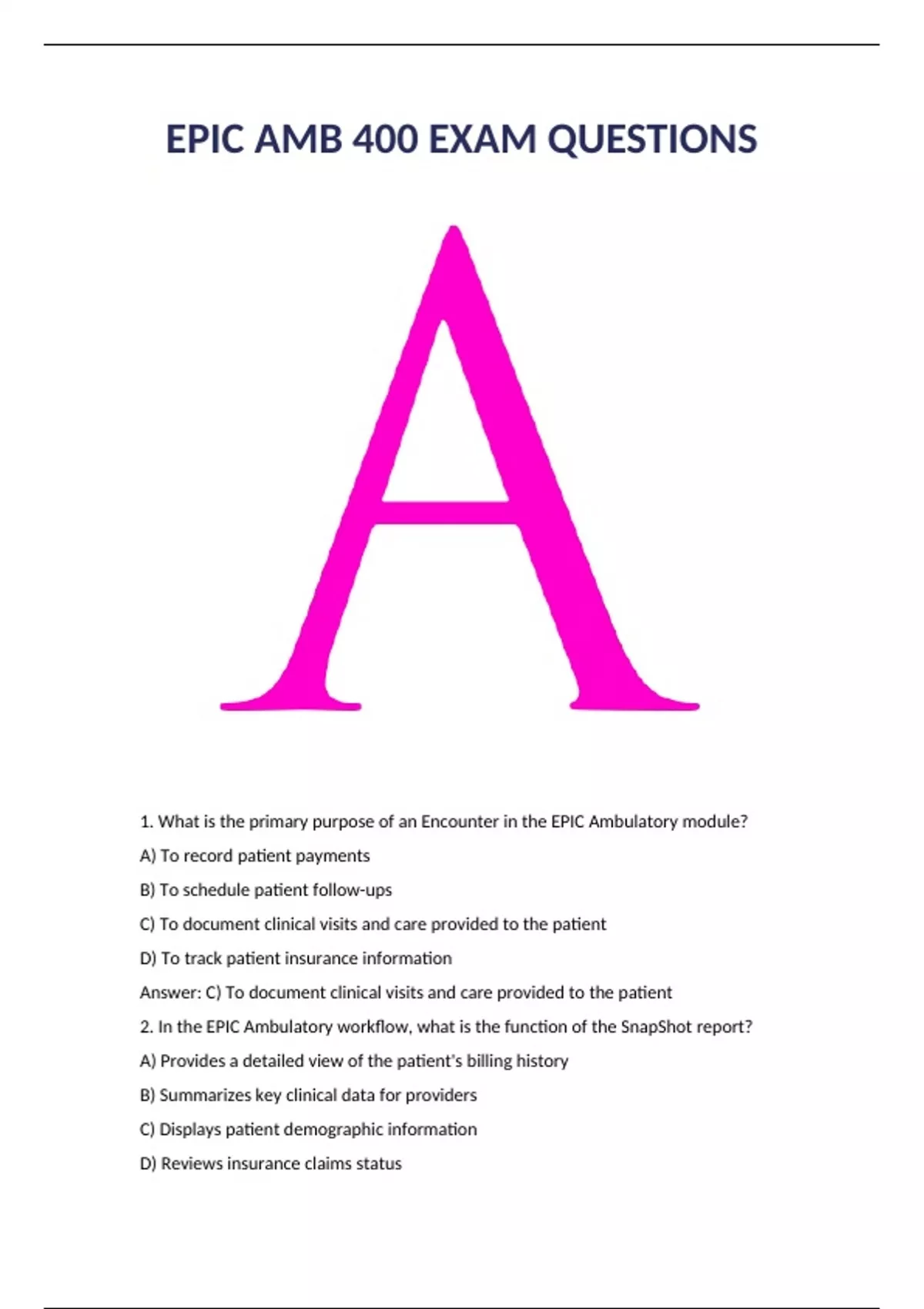 EPIC AMB 400 EXAM QUESTIONS 2025 ACTUAL EXAM COMPLETE 550+ QUESTIONS ...