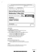 Pearson Edexcel AS Politics paper 1 June 2025 QUESTION PAPER &lpar;8pl0-1&rpar;-UK Politics