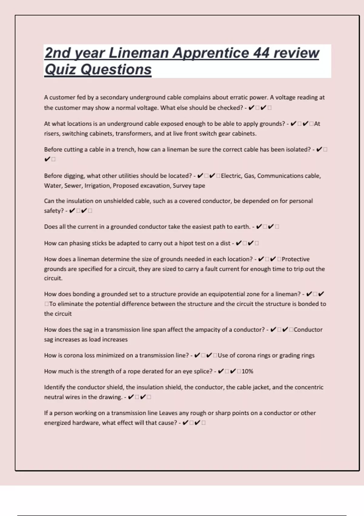 2nd year Lineman Apprentice 44 review Quiz Questions And Answers