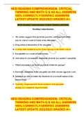 HESI READING COMPREHENSION&comma; CRITICAL THINKING AND MATH Q & AS ALL ANSWERS 100&percnt; CORRECTLY&sol;VERIFIEC ANSWERS LATEST UPDATE 2022&sol;2023 GRADED A&plus;&period;