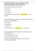 Florida 6-20 All Lines Adjuster Test Exam Questions And Answers 