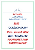 2022 OCTOBER EXAM -LCP 4804 - ADVANCED INDIGENOUS LAW (DUE 26TH OCT) FOOTNOTES AND BIBLIOGRAPHY 