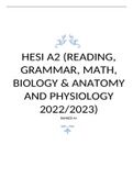 HESI A2 READING, GRAMMAR, MATH, BIOLOGY & ANATOMY AND PHYSIOLOGY 2022/2023