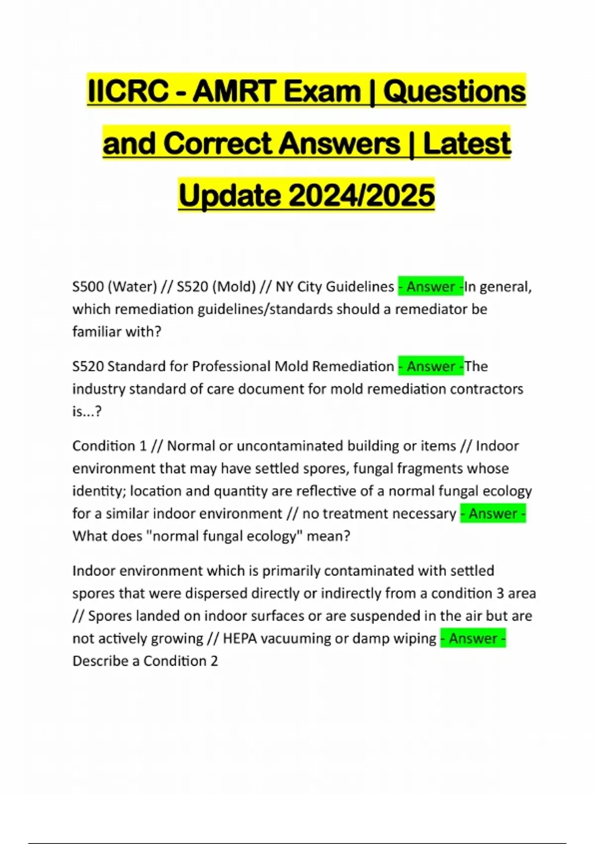 IICRC - AMRT Exam | Questions and Correct Answers | Latest Update 2024/ ...