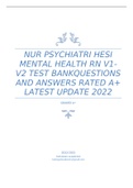 NUR PSYCHIATRIC HESI MENTAL HEALTH RN V1-V2 TEST BANKQUESTIONS AND ANSWERS RATED A+ LATEST UPDATE 2022