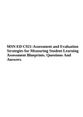 MSN ED C921-Assessment and Evaluation Strategies for Measuring Student Learning Assessment Blueprints&period; Questions And Answers&period;