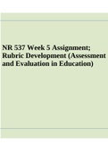 NR 537 Week 5 Assignment; Rubric Development (Assessment and Evaluation in Education)