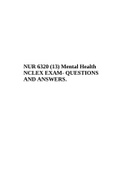 NUR 6320 (13) Mental Health NCLEX EXAM- QUESTIONS AND ANSWERS.
