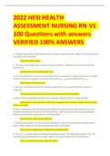 2022 HESI HEALTH ASSESSMENT NURSING RN V1 100 Questions with answers VERIFIED 100&percnt; ANSWERS 