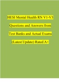 2022&sol;2023 HESI Mental Health RN V1-V3 Questions and Answers from Test Banks and Actual Exams &lpar;Latest Update&rpar; &lpar;Verified Answers by Expert&rpar;