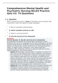 NCLEX Comprehensive Mental Health and Psychiatric Nursing Practice Quiz &num;2&colon; 75 Questions &vert; 2022 LATEST UPDATE 
