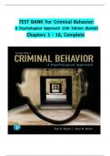 TEST BANK For Criminal Behavior&colon; A Psychological  Approach 12th Edition&lpar;Bartol&rpar; Chapters 1- 16&comma; Complete