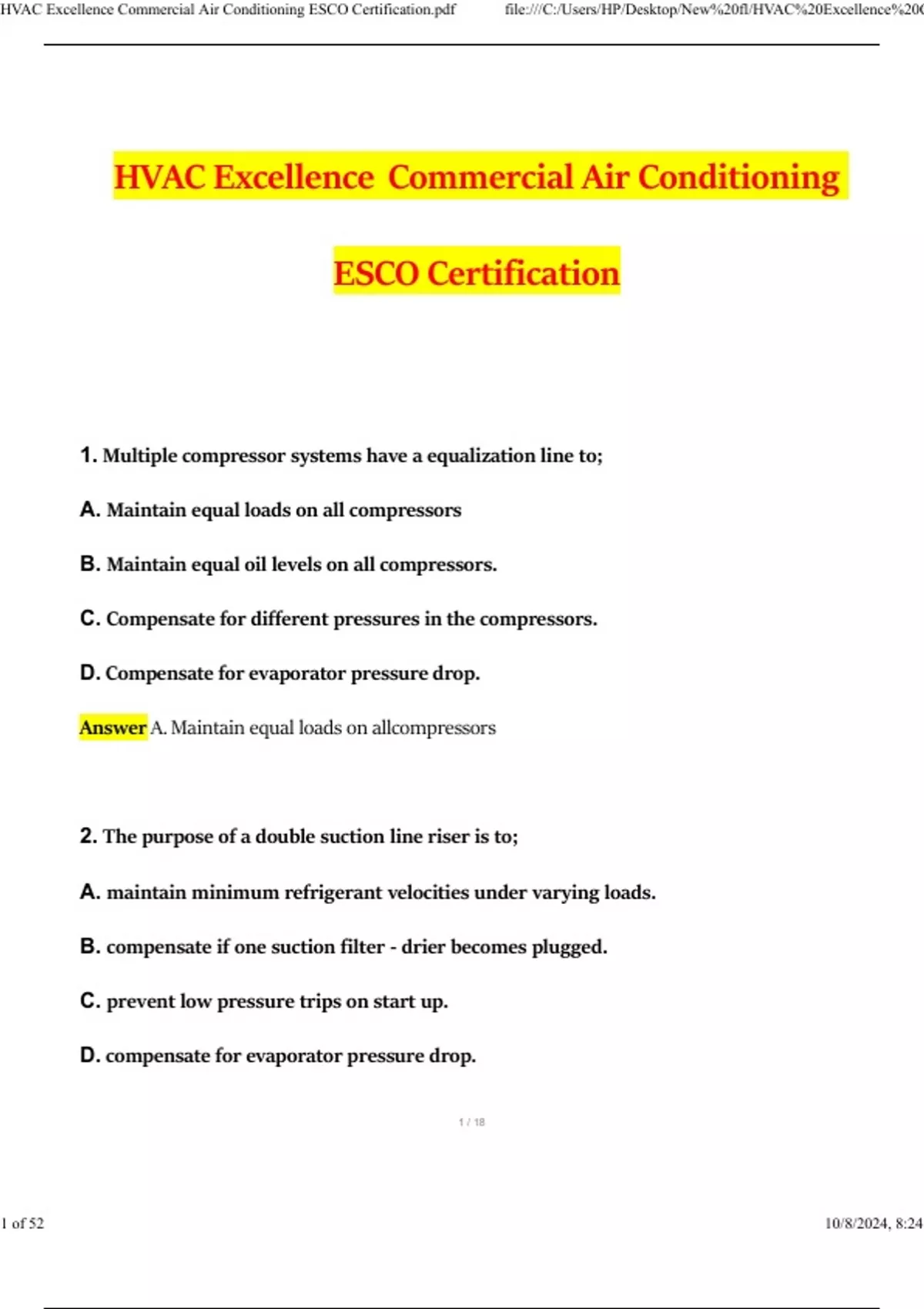 HVAC Excellence Commercial Air Conditioning ESCO Certification (2024 / HVAC Excellence Commercial Air Conditioning ESCO Certification (2024 /