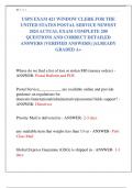 USPS EXAM 421 WINDOW CLERK FOR THE  UNITED STATES POSTAL SERVICE NEWEST  2024 ACTUAL EXAM COMPLETE 200  QUESTIONS AND CORRECT DETAILED  ANSWERS &lpar;VERIFIED ANSWERS&rpar; &vert;ALREADY  GRADED A&plus; 