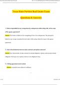 Texas State Portion Real Estate Exam 2026 Actual Questions with Verified Answers&comma; 100&percnt; Guarantee Pass Score 2026 &sol; 2027