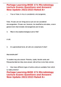 Portage Learning BIOD 171 Microbiology Lecture Exams Questions and Answers New Update 2022&sol;2023 Rated A&plus;
