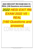HESI EXIT RN EXAM 2022 V5 - REAL &lbrack;160 Questions and answers&rsqb;