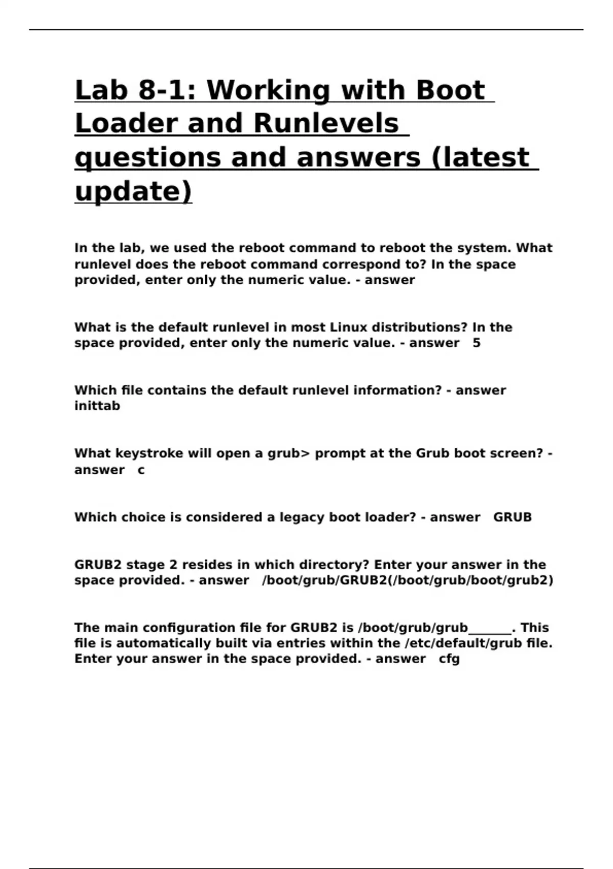 Lab 8-1 Working with Boot Loader and Runlevels questions and answers ...