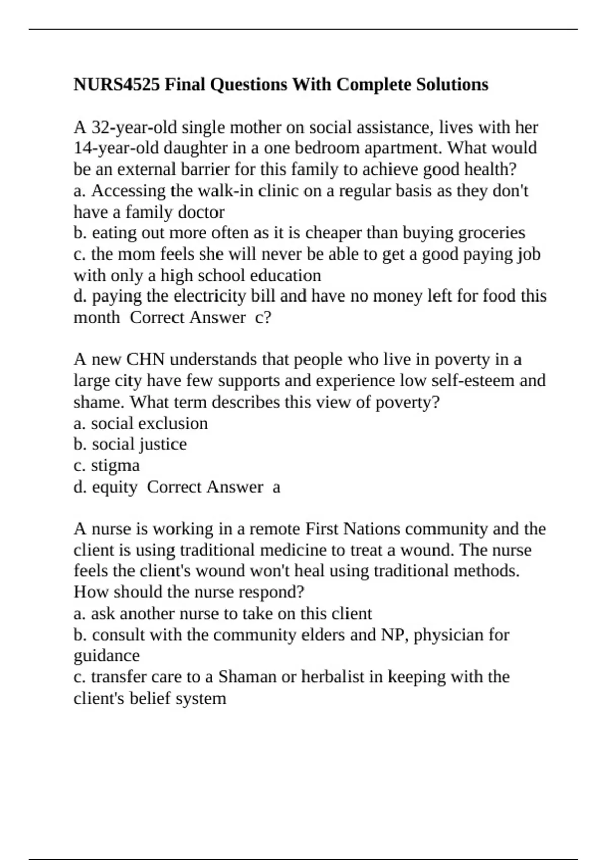 NURS4525 Final Questions With Complete Solutions - NURS 4525 - Stuvia US