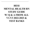  HESI MENTAL HEALTH RN STUDY GUIDE W Q & A FROM ALL V1-V3 2022-2023 & TEST BANKS
