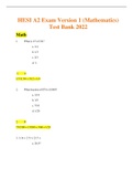 2022 HESI A2 Exam Version 1 (Mathematics) Test Bank Verified Answers