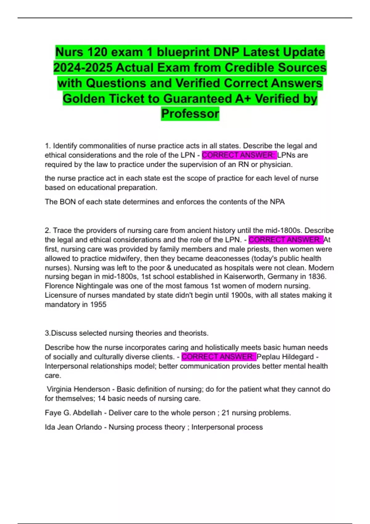 Nurs 120 exam 1 blueprint DNP Latest Update Actual Exam from Credible ...