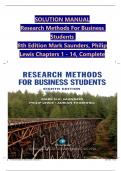SOLUTION MANUAL Research Methods For Business Students 8th Edition Mark Saunders&comma; Philip Lewis Chapters 1 - 14&comma; Complete