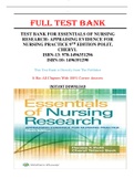 Test Bank for Essentials of Nursing Research: Appraising Evidence for Nursing Practice 9th Edition Polit, Cheryl