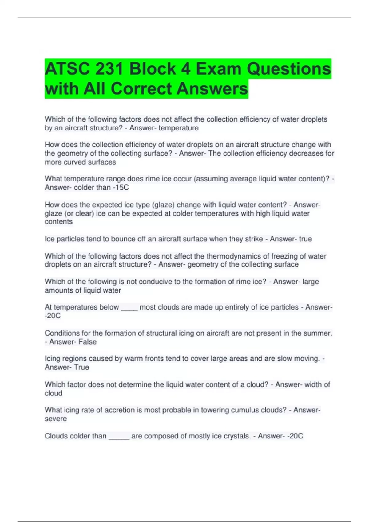 Atsc 231 Block 4 Exam Questions With All Correct Answers Atsc 231