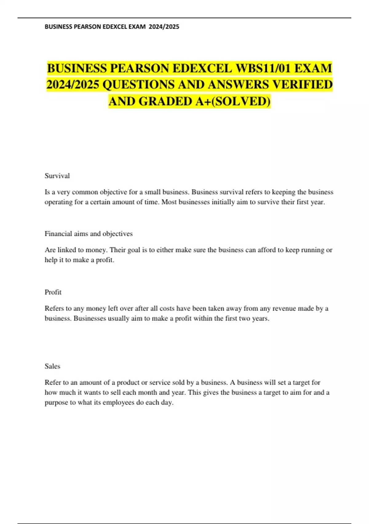 BUSINESS PEARSON EDEXCEL WBS11/01 EXAM 2024/2025 QUESTIONS AND ANSWERS ...